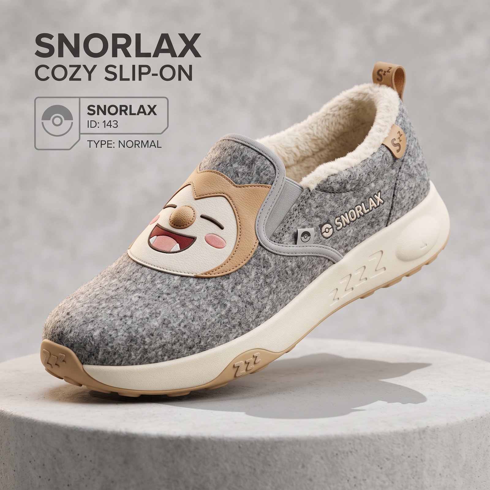 Conceito de tênis slip-on cinza confortável inspirado no Snorlax