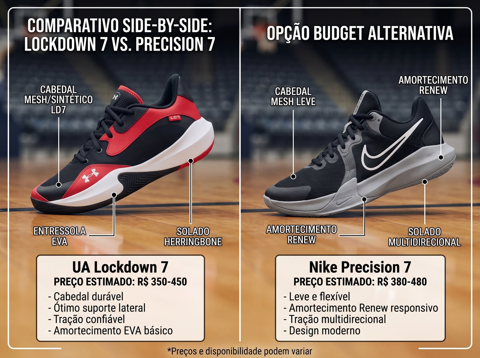 Comparação entre Under Armour UA Lockdown 7 e concorrentes de basquete