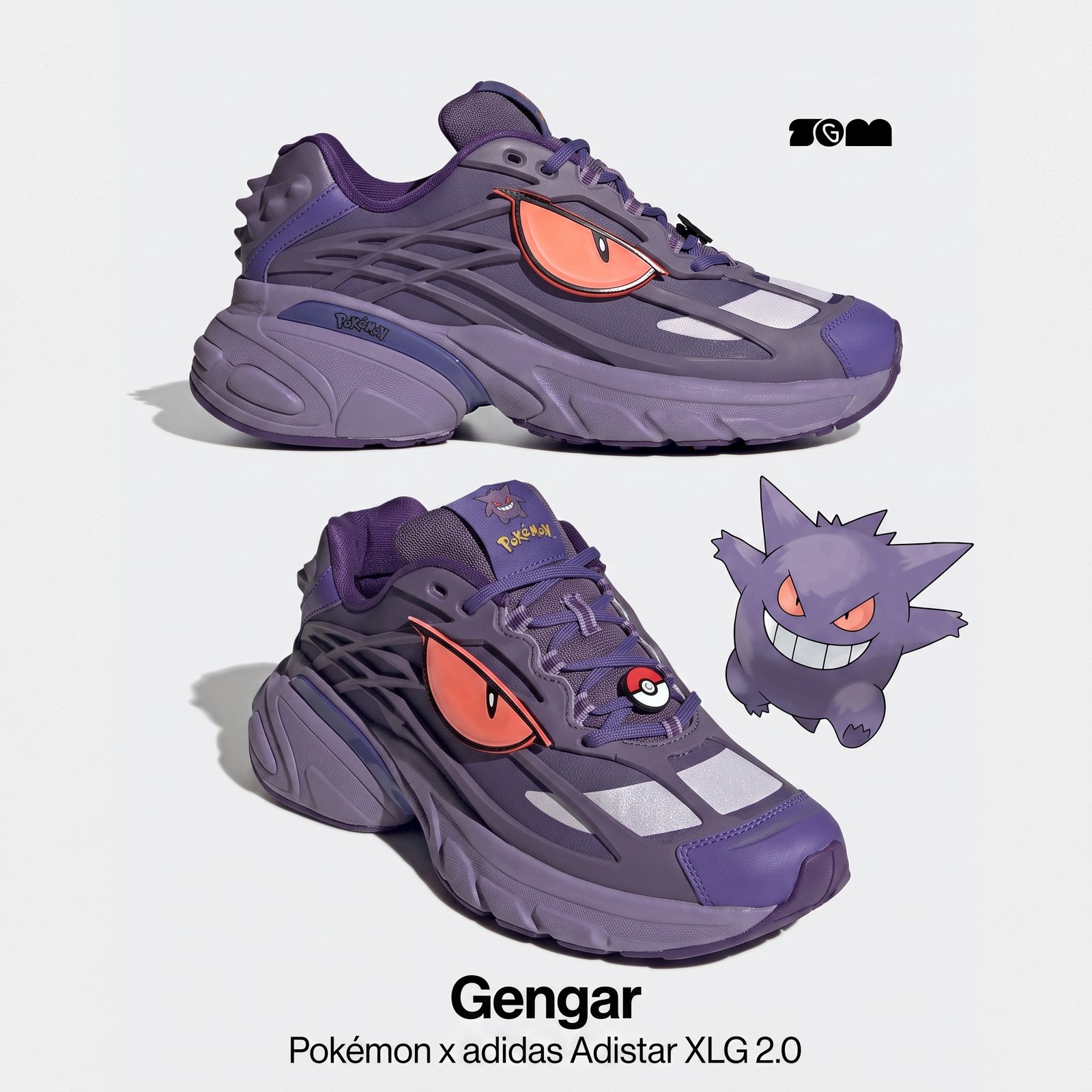 Tênis Adidas Adistar XLG 2.0 inspirado no Gengar em tons de roxo escuro